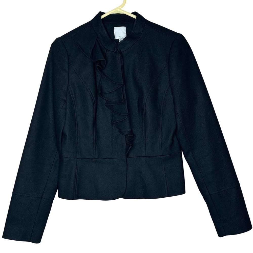 Halogen Black Ruffle Front Wool Blend Lined Blazer Jacket Size 6 Whimsygoth